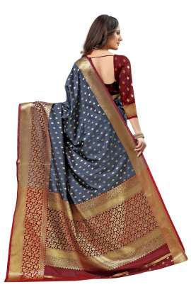 GRAY LICHI SILK WITH RICH PALLU SILK SAREE