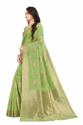 GREEN CHANDERI COTTON SILK SAREE WITH ALL OVER PRINT  CHANDERI SAREE 