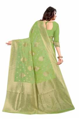 GREEN CHANDERI COTTON SILK SAREE WITH ALL OVER PRINT  CHANDERI SAREE 