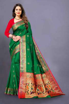 GREEN PAITHANI SILK SAREE  PAITHANI SILK SAREE