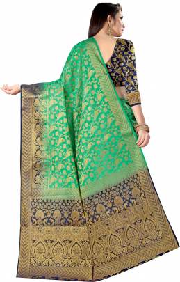 Green Nylon silk saree with silver zari  Dying material with rich pallu  NYLON SILK SAREE