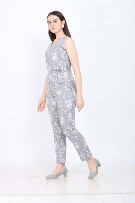 Grey Color V Neck Sleeveless Solid Regular Maxi Length Jumpsuit for Rich lady and Girls  Jumpsuit