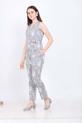 Grey Color V Neck Sleeveless Solid Regular Maxi Length Jumpsuit for Rich lady and Girls  Jumpsuit