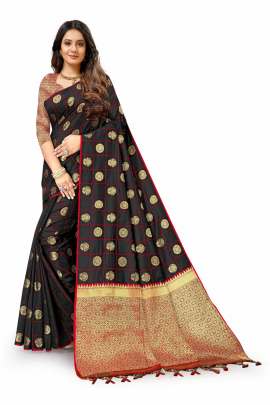 LATEST DESIGNER BLACK LICHI SILK SAREE WITH RICH PALLU WITH ALLOVER WEAVING  KANCHIPURAM SILK SAREE