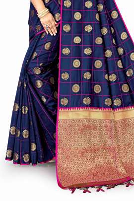 LATEST DESIGNER BLUE LICHI SILK SAREE WITH RICH PALLU WITH ALLOVER WEAVING  KANCHIPURAM SILK SAREE