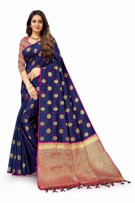 LATEST DESIGNER BLUE LICHI SILK SAREE WITH RICH PALLU WITH ALLOVER WEAVING  KANCHIPURAM SILK SAREE