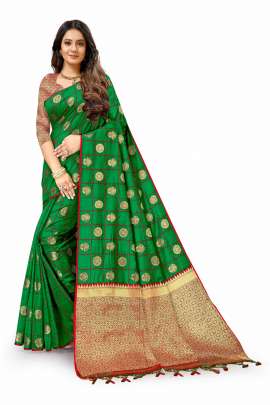 LATEST DESIGNER GREEN LICHI SILK SAREE WITH RICH PALLU WITH ALLOVER WEAVING  KANCHIPURAM SILK SAREE