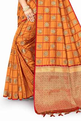 LATEST DESIGNER MUSTARD LICHI SILK SAREE WITH RICH PALLU WITH ALLOVER WEAVING  KANCHIPURAM SILK SAREE