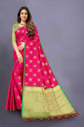 LATEST DESIGNER RANI PINK LICHI SILK SAREE WITH RICH PALLU WITH ALLOVER WEAVING  SOFT LICHI SILK SAREE 