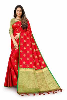 LATEST DESIGNER RED LICHI SILK SAREE WITH RICH PALLU WITH ALLOVER WEAVING  KANCHIPURAM SILK SAREE