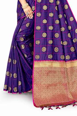 LATEST DESIGNER ROYAL BLUE LICHI SILK SAREE WITH RICH PALLU WITH ALLOVER WEAVING  KANCHIPURAM SILK SAREE