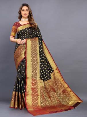 BLACK LICHI SILK WITH RICH PALLU