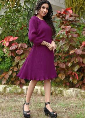 MAGENTA PLAIN CRUSH WESTERN DRESS  Dresses