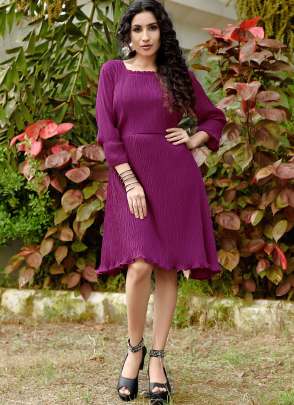 MAGENTA PLAIN CRUSH WESTERN DRESS  Dresses