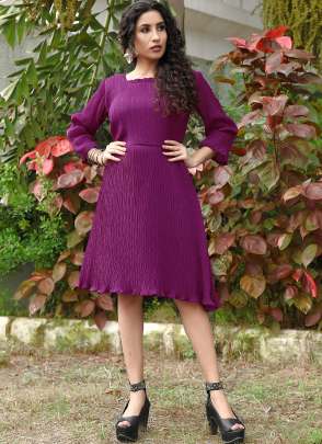 MAGENTA PLAIN CRUSH WESTERN DRESS  Dresses