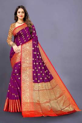 MAJANTA LICHI SILK SAREE WITH WEAVING ZARI WITH RICH PALLU SILK SAREE