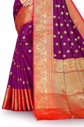 MAJANTA LICHI SILK SAREE WITH WEAVING ZARI WITH RICH PALLU SILK SAREE