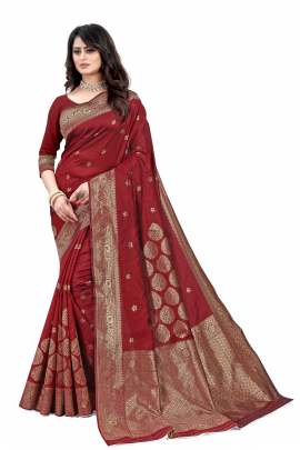 MAROON  BANARSI SILK SAREE WITH WAEVING BORDER WITH UNSTITCHED BLOUSE PIECE FOR WEDDING AND PARTY  KANCHIPURAM SILK SAREE