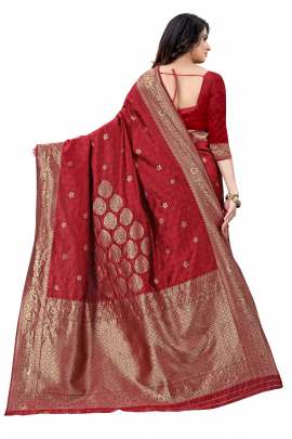 MAROON  BANARSI SILK SAREE WITH WAEVING BORDER WITH UNSTITCHED BLOUSE PIECE FOR WEDDING AND PARTY  KANCHIPURAM SILK SAREE