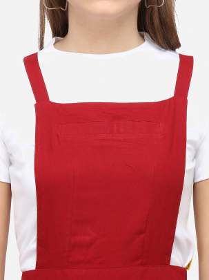 MAROON COTTON REYON BLENDED DUNGAREE WITH WHITE CROP T-SHIRT Dungarees