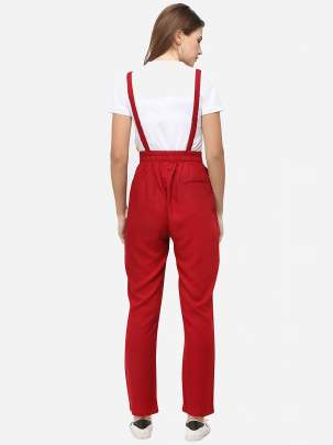 MAROON COTTON REYON BLENDED DUNGAREE WITH WHITE CROP T-SHIRT Dungarees