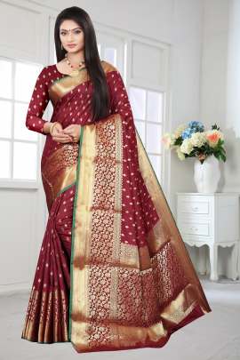 MAROON LICHI SILK WITH RICH PALLU