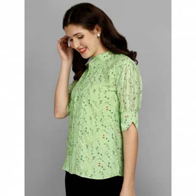 MINT GREEN CHIFFON FLORAL PRINTED TOP top