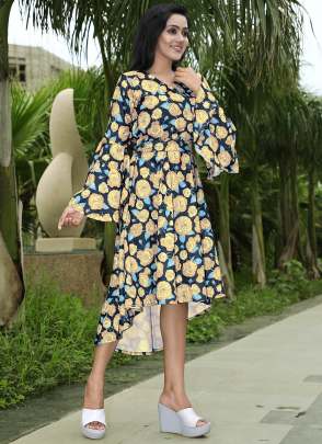 MULTI COLOR FLORAL PRINTED BISHOP SLEEVE DRESS  Dresses