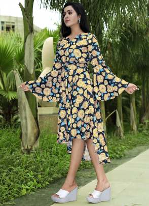 MULTI COLOR FLORAL PRINTED BISHOP SLEEVE DRESS  Dresses