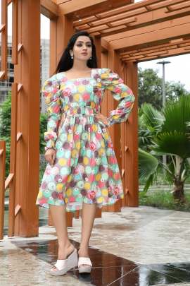 MULTI COLOR FULL SLEEVES ONE PIECE DRESS  western wear