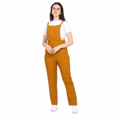 MUSTARD COTTON REYON BLENDED DUNGAREE WITH WHITE CROP T-SHIRT western wear