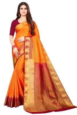 MUSTERD KANJIVARAM SILK SAREE WITH JUMBO MANGO BORDER  NYLON SILK SAREE