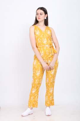 Mustard Color V Neck Sleeveless Solid Regular Maxi Length Jumpsuit for Rich lady and Girls  Jumpsuit