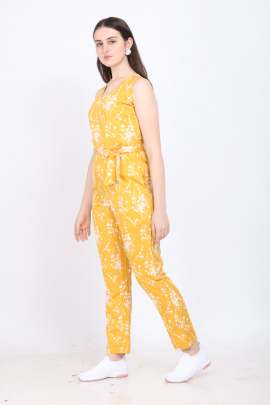 Mustard Color V Neck Sleeveless Solid Regular Maxi Length Jumpsuit for Rich lady and Girls  Jumpsuit