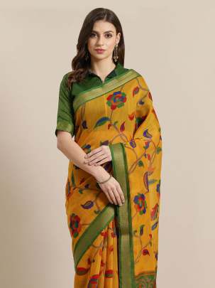 Mustard Yellow & Red Cotton Saree COTTON SAREES 