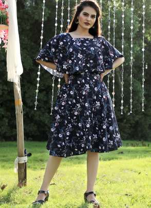 NAVY BLUE DESIGNER GORGETTE FROCK  Dresses