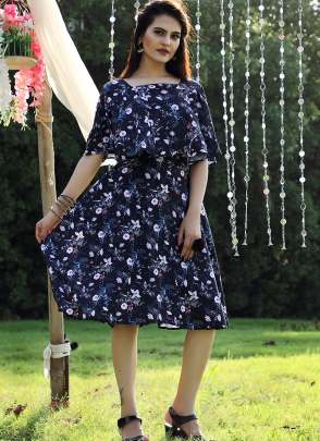 NAVY BLUE DESIGNER GORGETTE FROCK  Dresses