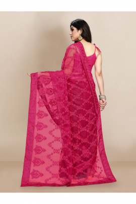 NET EMBROIDERD RANI COLOR CLASSIC SAREE FOR WOMEN  NET SAREES 