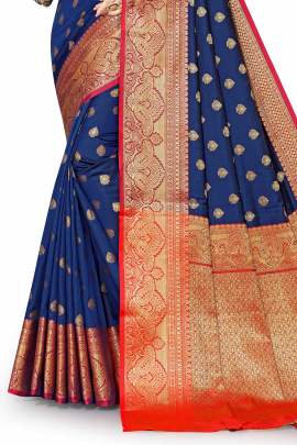 NEVI BLUE LICHI SILK SAREE WITH WEAVING ZARI WITH RICH PALLU SILK SAREE