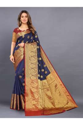 NEVY BLUE LICHI SILK SAREE WITH RICH PALLU