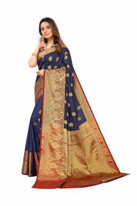 NEVY BLUE LICHI SILK SAREE WITH RICH PALLU SILK SAREE