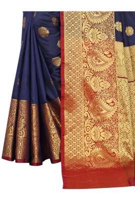 NEVY BLUE LICHI SILK SAREE WITH RICH PALLU SILK SAREE