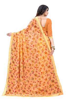 ORANGE FLORAL PRINTED GEORGETTE SAREE WITH RICH BORDER LACE GEORGETTE SAREES 