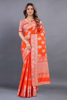 ORANGE LICHI SILK SAREE WITH RICH PALLU  KANCHIPURAM SILK SAREE