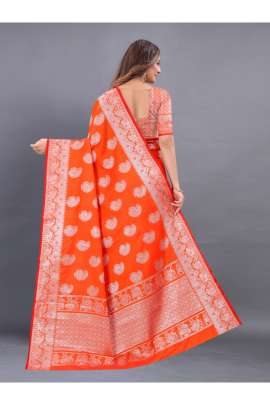 ORANGE LICHI SILK SAREE WITH RICH PALLU  KANCHIPURAM SILK SAREE