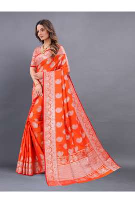 ORANGE LICHI SILK SAREE WITH RICH PALLU  KANCHIPURAM SILK SAREE