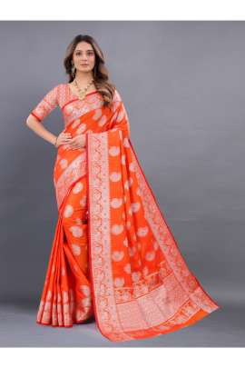 ORANGE LICHI SILK SAREE WITH RICH PALLU  KANCHIPURAM SILK SAREE