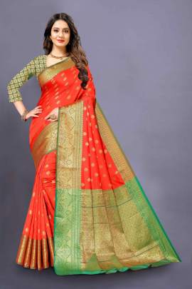 ORANGE LICHI SILK SAREE WITH WEAVING ZARI WITH RICH PALLU SILK SAREE