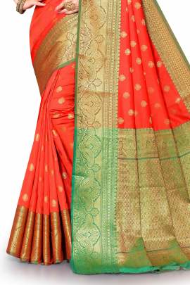 ORANGE LICHI SILK SAREE WITH WEAVING ZARI WITH RICH PALLU SILK SAREE