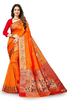 ORANGE PAITHANI SILK SAREE  PAITHANI SILK SAREE